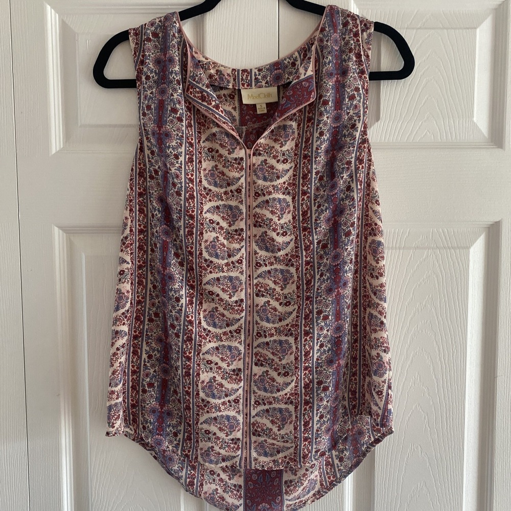 ModCloth Paisley Floral Sleeveless Blouse Womens Size‎ S Burgundy Boho Romantic